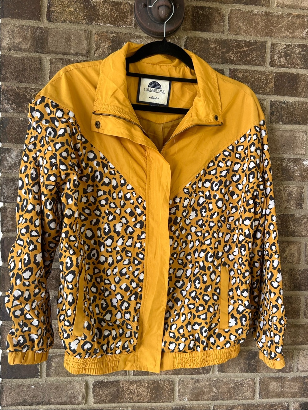 Vintage 1 Sunset Lane Leopard Windbreaker Jacket Small Yellow Retro 80s 90s